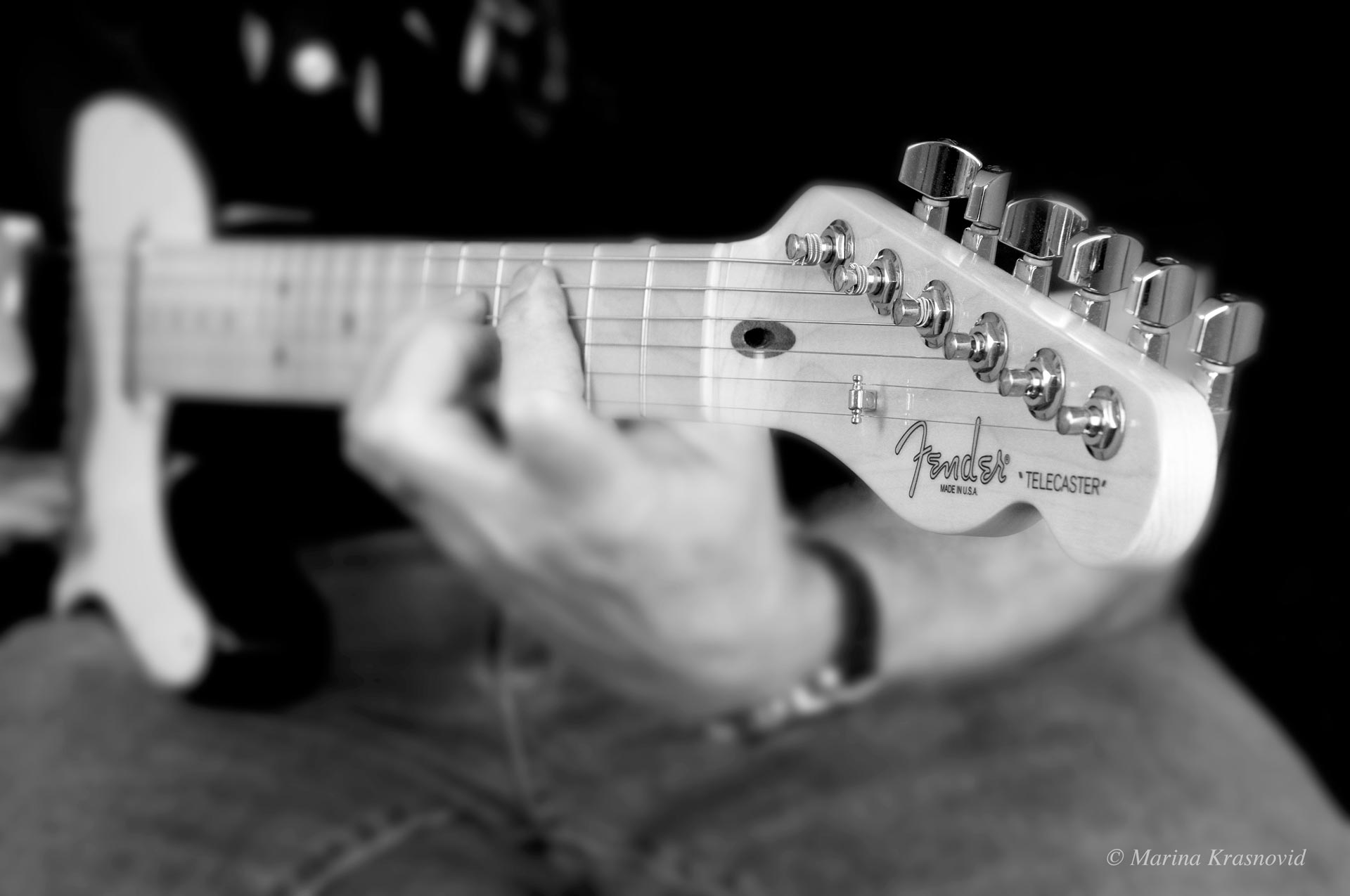 Close up of the electric guitar headstock