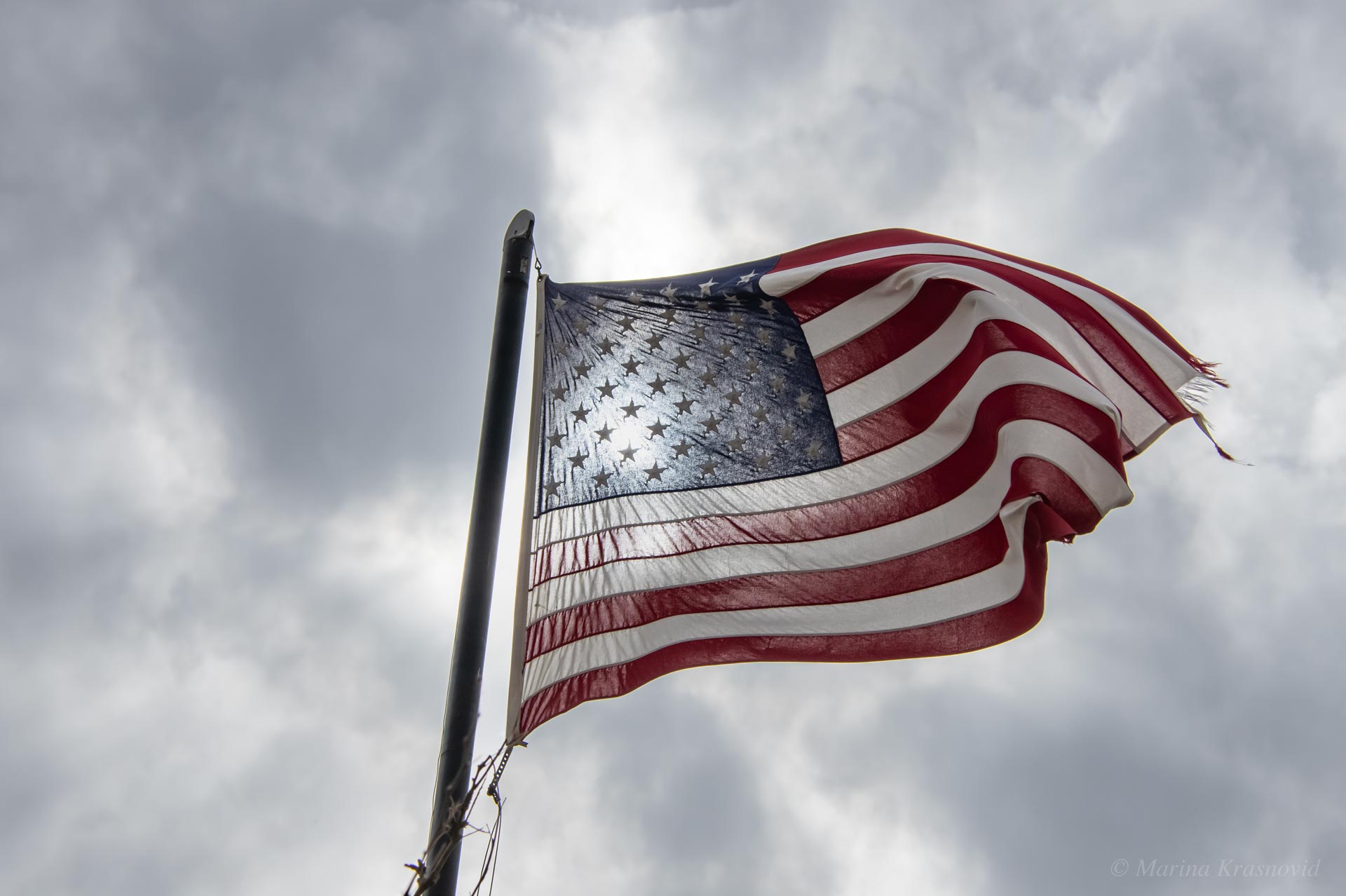 American Flag Waving Against Stormy Sky – Patriotic Wall Art Photography